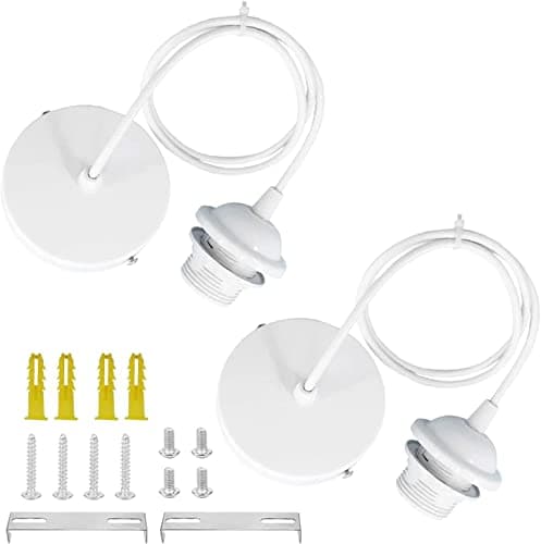 Image of ZHIQIN 2 Pack E27 Pendant Light Ceiling Rose Set With 1M Cable - Modern White Fitting for Ceiling Pendant Lights
