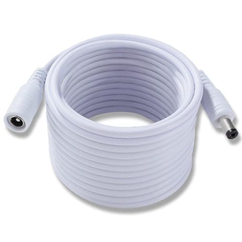 Image of KUOQIY 5m 5.5x2.1 mm 24V 12V DC Power Extension Cable, Male to Female Power Extension 22AWG, for CCTV Security Cameras, Router, White