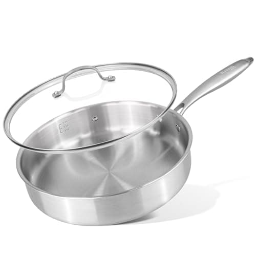 Image of nuovva Stainless Steel Saute Pan with Glass Lid – Induction Hob Non Stick Saucepan – 28cm Frying pan