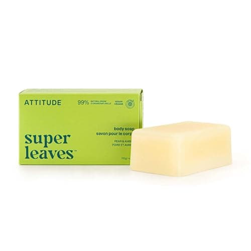Image of ATTITUDE Body Soap Bar, Made in Canada, Natural Origin, Protects and Softens Dry Skin, Watercress, Indian Cress & Olive Oil, EWG Verified & Vegan, Pear & Amber, 113 g