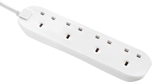 Image of Masterplug Four Socket Extension Lead, 1 Metre Cable, Unswitched, 4-Way Plug Extension Cable, Power Strip, Basic Power, White, 13A, 4G, 1m, BFG110N