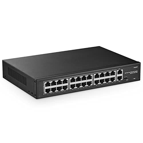 Image of 24 Port PoE Switch, 10/100Mbps PoE+ Ports, 2 Gigabit Ethernet Uplink, IEEE802.3af/at, Max 300W, VLAN & PoE Extend 250m, RackMount Fanless Unmanaged Ethernet Switch