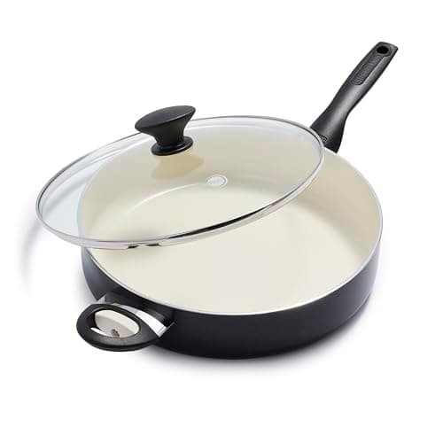 Image of GreenPan Rio Healthy Ceramic Non-Stick 30cm/4.8 Litre Sauté Pan with Lid, PFAS Free, Stay-Cool Handle, Oven Safe up to 160°C, Black & Cream