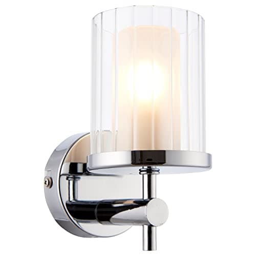 Image of National Lighting Blake Modern Chrome Bathroom Wall Light with Clear Rippled Glass Cylinder Shade IP44 Rated