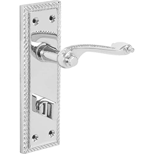 Image of Designer Levers - Georgian Roped Design Lever Door Handles - Polished Chrome- 1 Pair - Bathroom Locking Door Handle - with Thumbturn