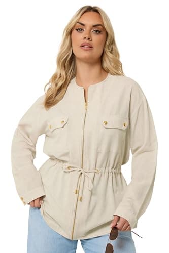 Image of Yours Curve Brown Linen Shacket - Women's - Plus Size Curve