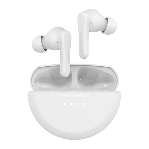 Image of Belkin SoundForm Rhythm True Wireless Earbuds with Built-in Microphone, USB-C Fast Charging, 28H Battery Life, IPX5 Water Resistance - Bluetooth Earbuds for iPhone, iPad, Galaxy, Pixel & More - White