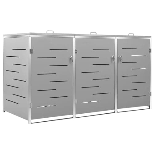 Image of Stainless Steel Wheelie Bin Box with Galvanised Sheet Steel, 207 x 77.5 x 115 cm, Lockable Bin House with Lid and Lock for Garden, Patio, Outdoor, Rubbish Cladding, Rubbish Cabinet