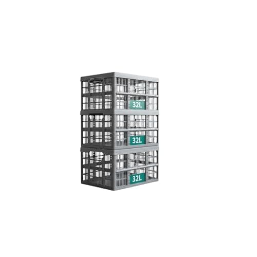 Image of Optimal Products Strong Folding Collapsible Plastic Storage Crates Boxes Stackable Basket 32L (PACK OF 3)