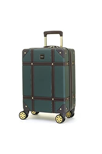 Image of Rock Vintage Small Hard Shell Cabin Suitcase in Emerald Green - Nostalgic Design, Dual 360 Swivel-Wheels, Telescopic Handle, Impact-Resistant Material & TSA Combination Lock - 54 x 35 x 22.5 cm 3.2KG