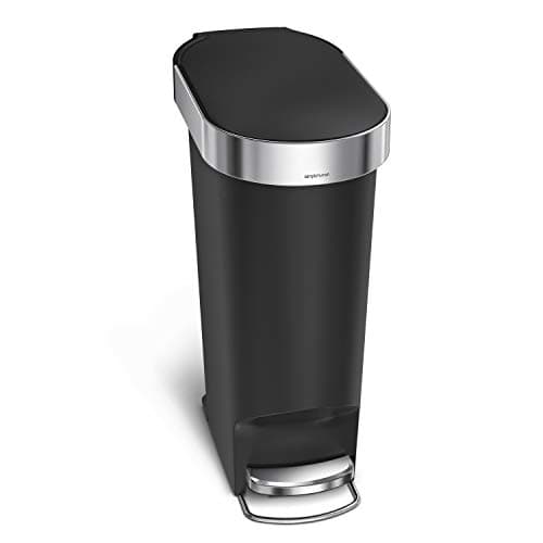 Image of simplehuman CW1390 40L Slim Kitchen Pedal Bin with Liner Rim, Silent Soft Close Lid, Black Plastic, W 51.30cm x H 61.50cm x D 26.00cm
