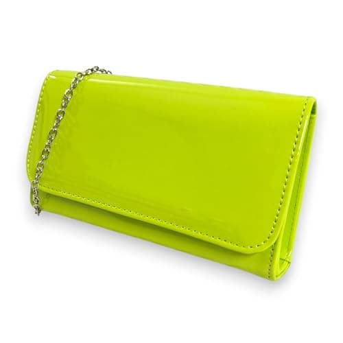 Image of fi9® Plain Patent Wedding Ladies Party Prom Evening Clutch Hand Bag Purse (Neon Green)