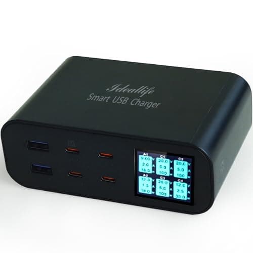 Image of ideallife USB C Charger, 160W 6-Port GaN Charging Station, PD 100W USB C Fast Charger Plug with Display, Compatible with iPhone 16/16 Pro/15/15 Pro, MacBook Pro/Air, iPad Pro, Galaxy and More