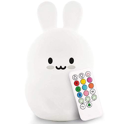 Image of Tekemai Night Light, Big Size Night Light for Kids, Bedside Lamp, Multicolor Light with Remote Control, Break Resistant, Eye Caring, Adjustable Brightness & Color, Timing Function - Large Rabbit