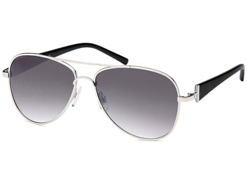 Image of styleBREAKER Women's Pilot Sunglasses with Tinted Lenses, Sunglasses with Painted Temples and Rhinestones 09020053, Silver-Black Frame/Grey Gradient Glass