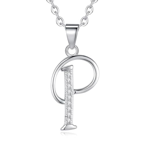 Image of VIKI LYNN Initial Pendant P 925 Sterling Silver Letter Necklace with Cubic Zirconia Personalised Gifts for Women Ladies