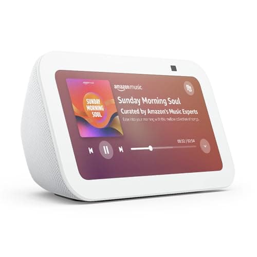 Image of Echo Show 5 (Newest gen), Smart display and alarm clock with clearer sound, White, with Alexa+ Early Access