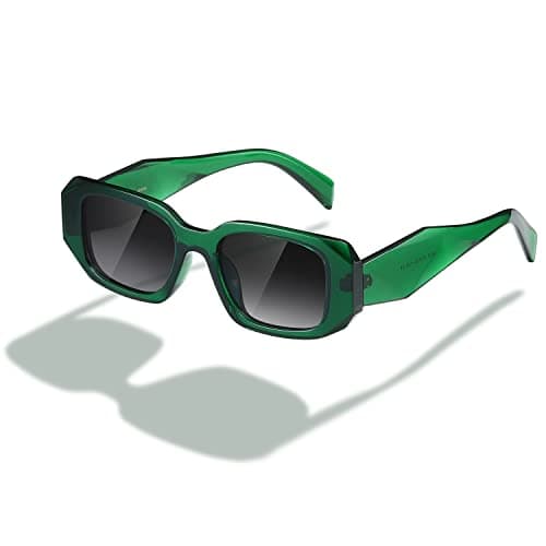 Image of kimorn Rectangle Trendy Sunglasses for Women Men Retro Trendy Sun Glasses 90’s Vintage Square Frame (Green Frame Gradient Grey Lens)