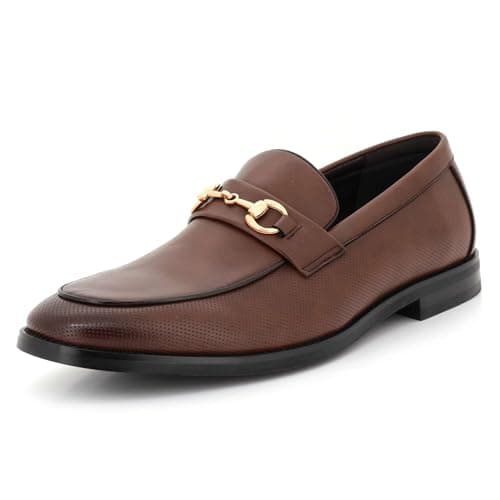 Image of Mens Smart Slip On Loafers with Metal Bit Detail Classic Flat Formal Dress Work Office Moccasin Cofmortable Gents Casual Brown Shoes Size 9 UK 43 EU