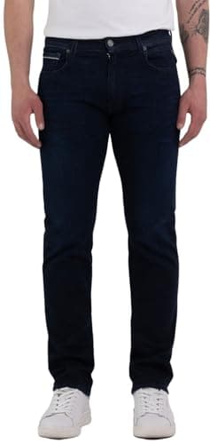 Image of Replay men's Grover straight-fit jeans with stretch, blue (Dark Blue 007), 31W / 32L
