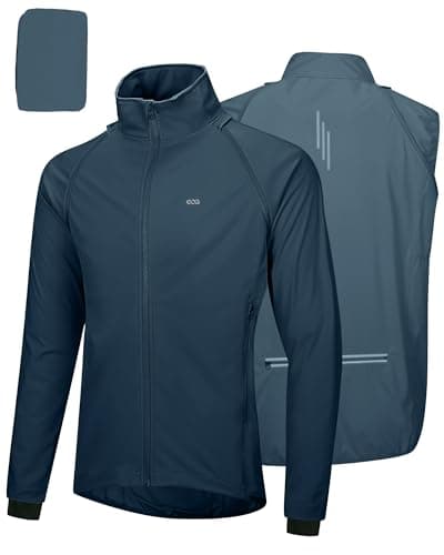 Image of 33,000ft Mens Cycling Jacket Waterproof Breathable Coats Reflective Running Vest with Removable Sleeves Lightweight for Packable Midnight Blue L