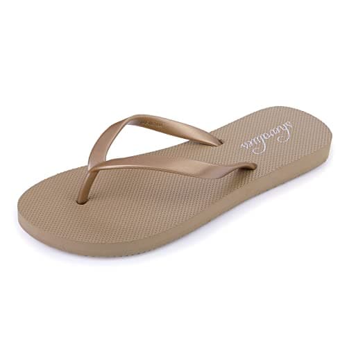Image of shevalues Slim Flip Flops for Women, Non-Slip Rubber Thong Sandals, Comfortable Shower & Beach Shoes, Tan, 39, (Size 6-6.5)