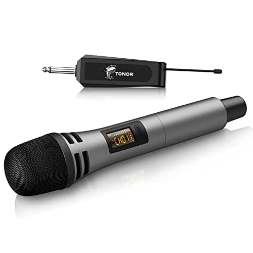 Image of TONOR Wireless Microphones, UHF Cordless Handheld Dynamic Mics with 6.35mm Rechargeable Receiver, 60 m Range, 5 Adjustable Channels for Karaoke, Singing, DJ, Party, Speech, TW310, 1 Mic Grey