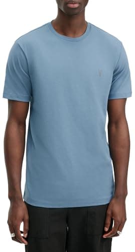 Image of Allsaints Mens Brace Short Sleeve Crew Neck Shirt, Areo Blue, Large