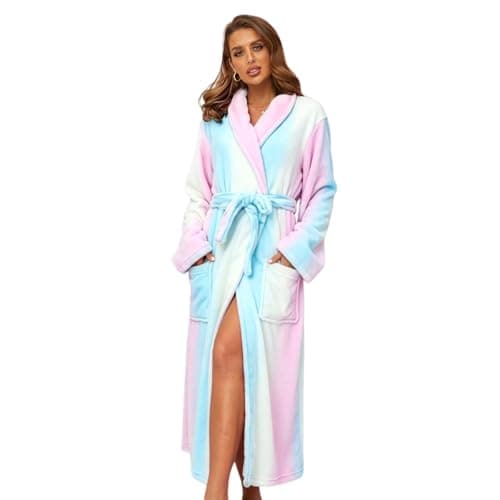 Image of RONGTAI Womens Bathrobe Ladies Fleece Plush Warm Long Robes (Large,Rainbow)