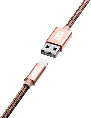 Image of Juice Apple iPhone Lightning 2 m Braided Charger and Sync Cable for Apple iPhone 13, 13 Pro, 12, 12 Mini, SE, 11, XS, XR, X, 8, 7, 6, 5, iPad, Pro, Air, Mini, Airpods Pro- Rose Gold