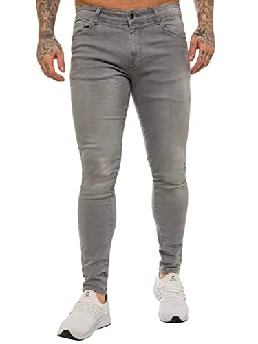 Image of 989Zé ENZO Mens Super Skinny Sim Fit Stretch Jeans Denim Pants EZ326 All Waist Sizes UK Grey 34 Regular