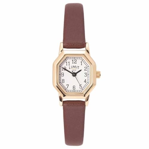 Image of Limit Women’s Classic Dress Watch 20 mm Gold Octagonal Case White Dial with Black Arabic Numerals Brown PU Leather Strap Quartz Analogue 2-Year Guarantee