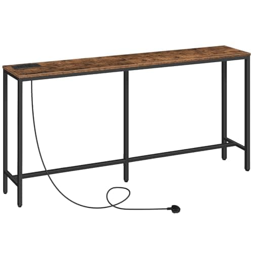 Image of MAHANCRIS Console Table with Power Outlet, 160 cm Narrow Sofa Table, Industrial Entryway Table with USB Ports, Behind Couch Table for Entryway, Hallway, Foyer, Living Room, Rustic Brown ACTHR16KE01V
