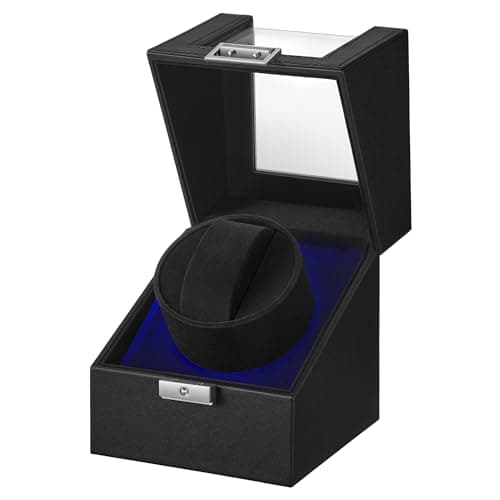 Image of SONGMICS Automatic Double Watch Winder Box with Quiet Motor, for 2 Watches, with LED Light, Adjustable Pillow, Lock, 4 Winding Settings, Includes a USB-C Charging Cable, Black JWB031B01