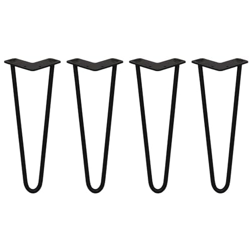 Image of 4 x Hairpin Legs/Hair Pin Legs Set SkiSki Legs Furniture Desk Bench Chair Table 14" 2 Prong 12mm Black Steel & Protector Feet