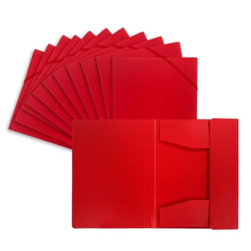 Image of Pack of 12 A4 Red 3 Flap Folders with Elasticated Closure by Janrax