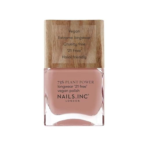Image of Nails Inc Plant Power, Good Energy, Caramel Brown, Top Coat, Glossy, No Chip, Long Lasting, Quick Dry, Air Dry, Professional Manicures & Pedicures, Fingernails & Toenail, Vegan Nail Polish, 14 ML