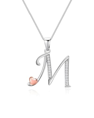Image of Mesovor 925 Sterling Silver Initial Necklace for Women, Dainty Sterling Silver Letter Cubic Zirconia Necklace Jewelry Gifts for family Mother Sister Wife (Letter-M)