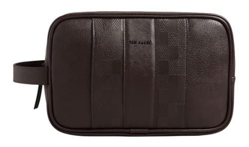 Image of Ted Baker Toiletry Bag Waydee House Check PU Washbag Brown - Choc Dark Brown