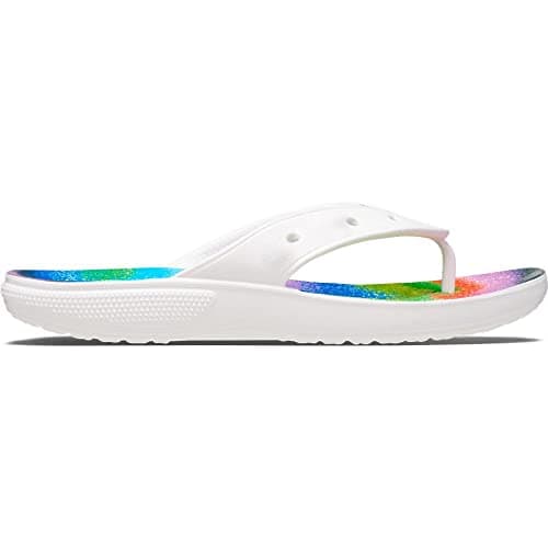 Image of Crocs Unisex's Classic Flip Flops, White/Multi, 7 Women/5 Men