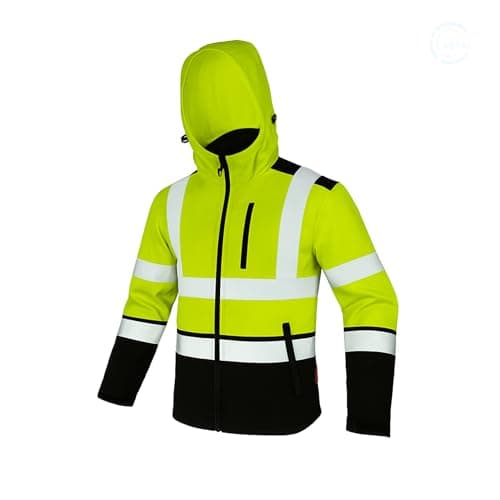 Image of ART.MAS Hi-Vis Yellow Softshell Jacket, Breathable & Waterproof Outdoor Jacket for Men, Extra Warm, Adjustable, Environmentally Conscious, Best for Spring, Walking & Outdoors (Size: XL)