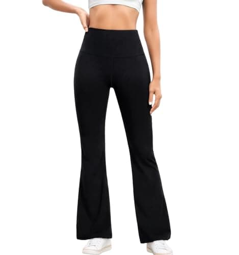 Image of Getervb Flared Leggings Women High Waist Flared Trousers Women Wide Leg Yoga Pants Bootcut Leggings Ladies Stretch Trousers Inky Black L