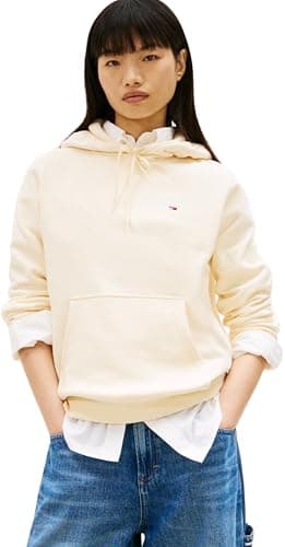 Image of Tommy Jeans Women's Tjw Reg S Flag Hoodie Dw0Dw19958 Pullover Hoodie, BEIGE (Almost Yellow), L