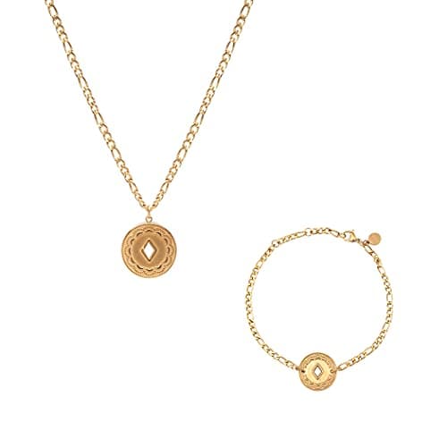 Image of LUUK LIFESTYLE Feminine necklace and bracelet, elegant and trendy Jewellery set, with rhombus pendant, minimalist design, hypoallergenic and resistant jewellery, Valentine’s Day, gold