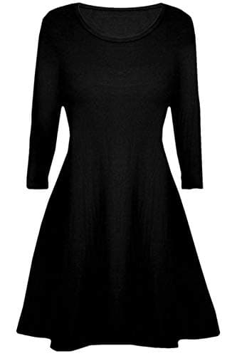 Image of Girls Plain Long Sleeves Flare Franki A Line Mini Skater Swing Dress Top Kid Colour: Black - Size: 5-6 Years