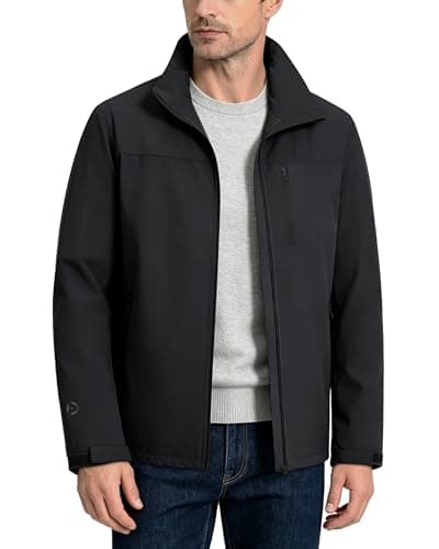 Image of Outdoor Ventures Mens Lightweight Jacket Waterproof Softshell Jackets with Velvet Lined Stand Collar Windbreaker for Hiking Running Cycling Golf Black XL