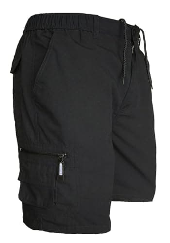 Image of JUST LOOK Mens Cargo Shorts Combat Multi Pocket Elasticated Waist Plain Lightweight Shorts (as8, Alpha, m, Regular, Short, Black)