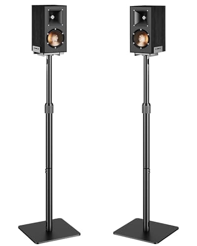 Image of PEGZONE Height-Adjustable Speaker Stands Pair,11LBS Capacity,Height Adjustable from 33.4" to 44.0",Surround Sound Speaker Stands,Cable Management,Black,1 Pair