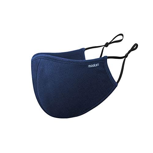 Image of Maskari Navy Blue Reusable Face Mask | Washable | 3 Layer Face Masks | Adjustable Earloops | HeiQ Viroblock | Breathable | Ideal for kids | Pro 1 Pack, Small