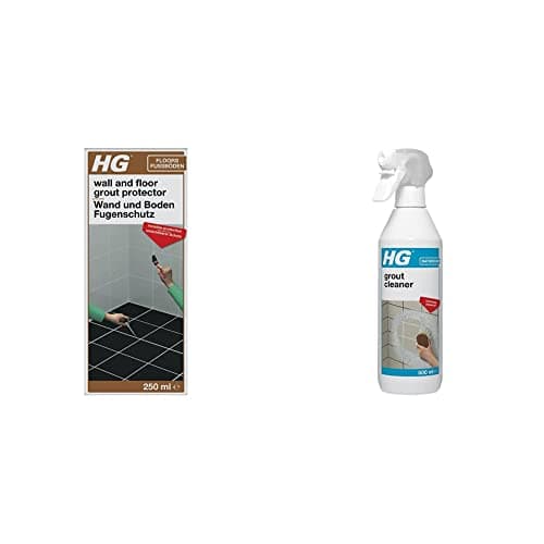 Image of HG Super Protector for Wall and Floor Grout-Protects Against Oil, Grease and Moisture-Colourless, 250ml & Grout Cleaner, Ready-To-Use Tile Grouting Cleaning Spray (500ml Spray) - 591050106